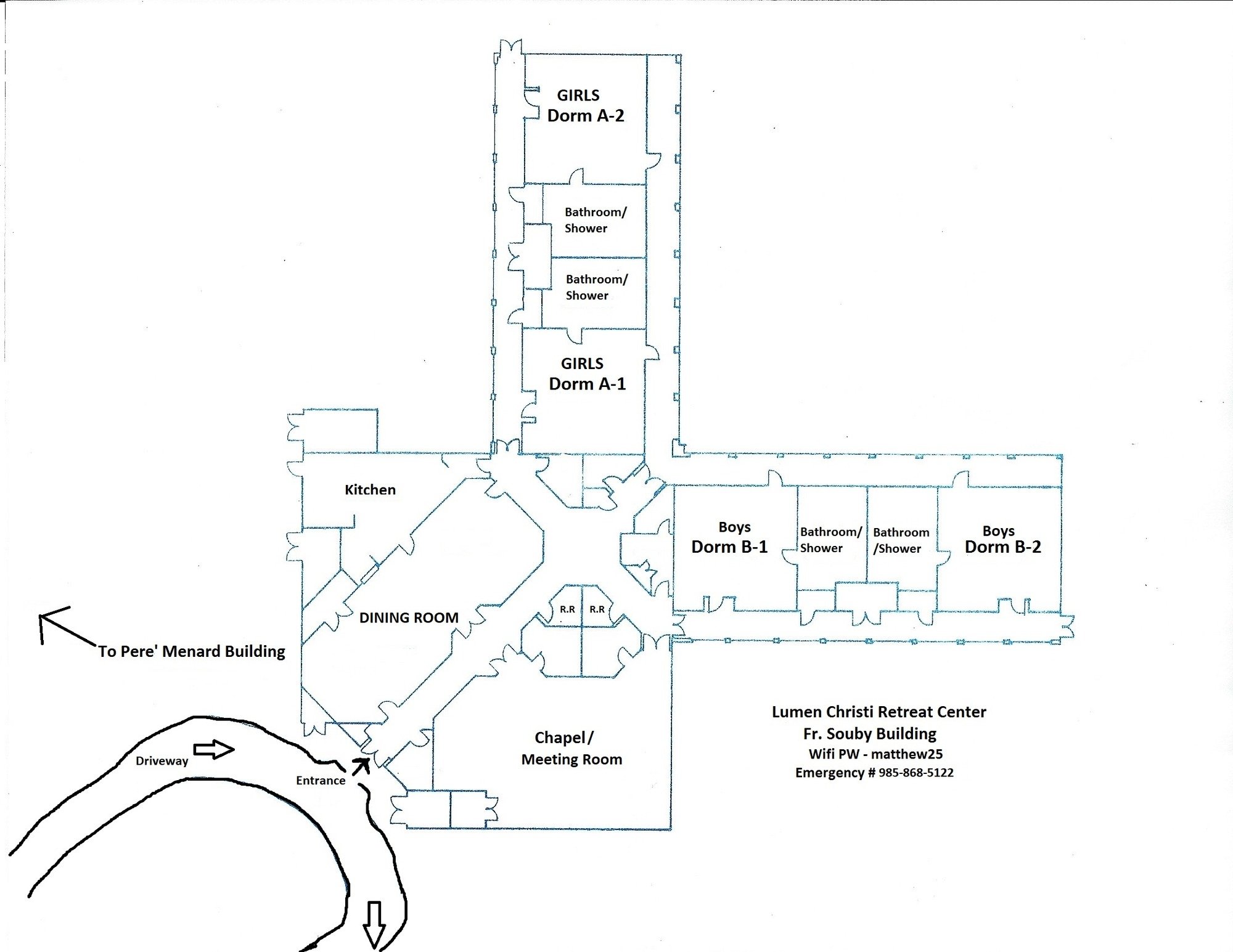 Map of Pere Menard & Fr souby Buildings Lumen Christi Retreat Center
